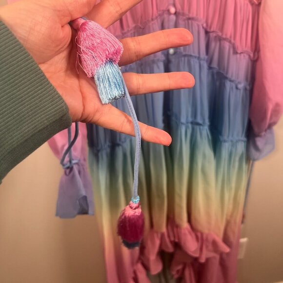 Rococo Sand Rainbow Hi Low Maxi Dress Size Small Ruffle Tiered Photo Shoot Party - Picture 9 of 15